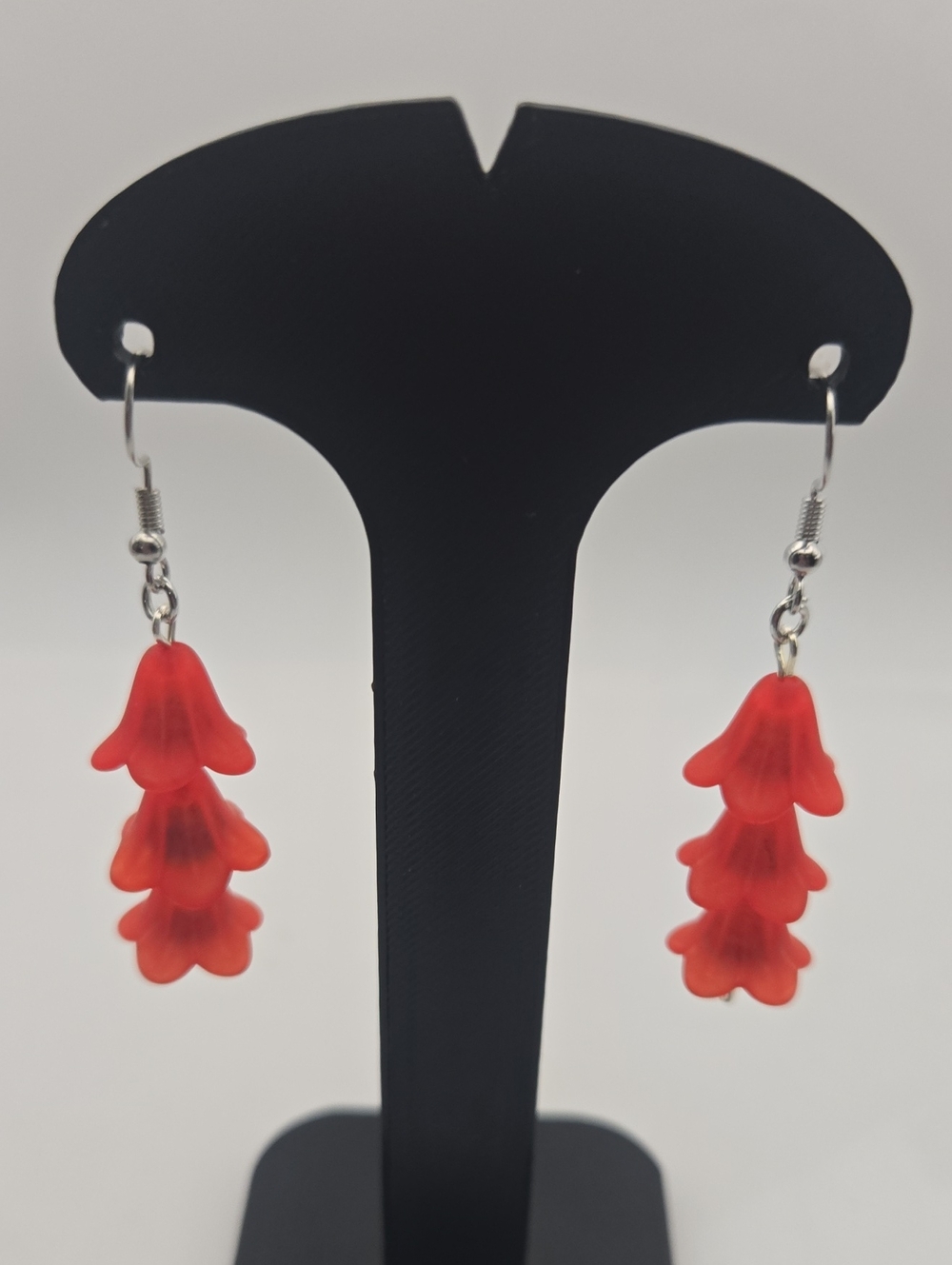 Red Frosted Flower Cluster Dangle Earrings